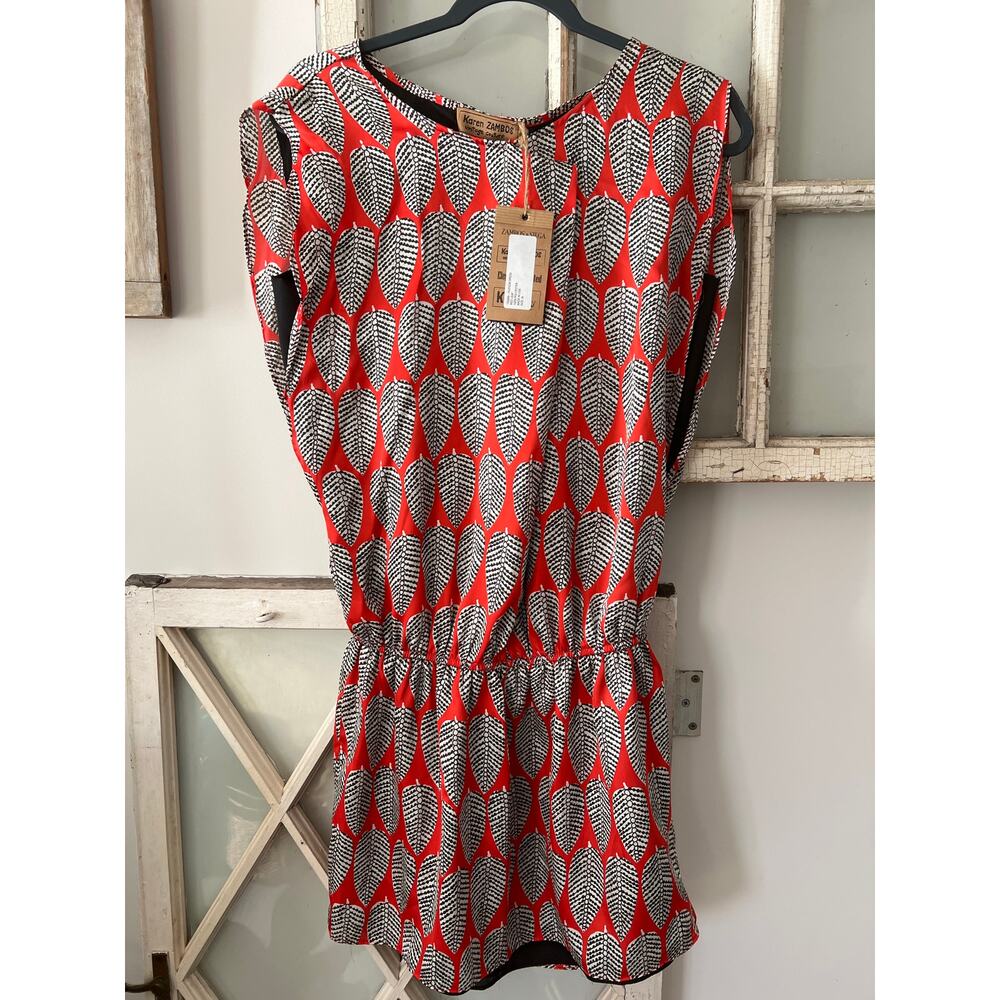 NWT Karen Zambos size medium leaf pattern mini dress